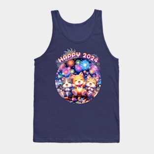 Happy new year 2024 Anime cats Tank Top